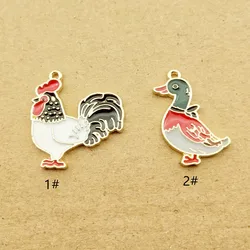 10pcs Enamel Cock Duck Charm for Jewelry Making Necklace Bracelet Earring Pendant Diy Accessories Zinc Alloy Gold Plated