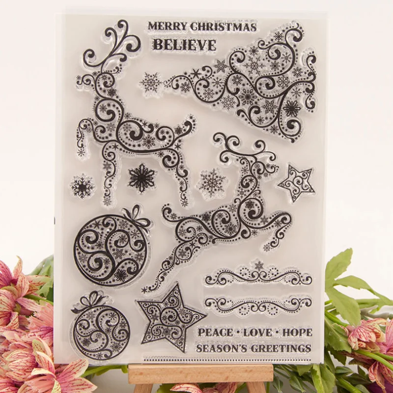 

1pc Snowflake Deer Transparent Clear Silicone Stamp Seal Cutting DIY Scrapbooking Rubber Coloring Embossing Diary Decor Reusable