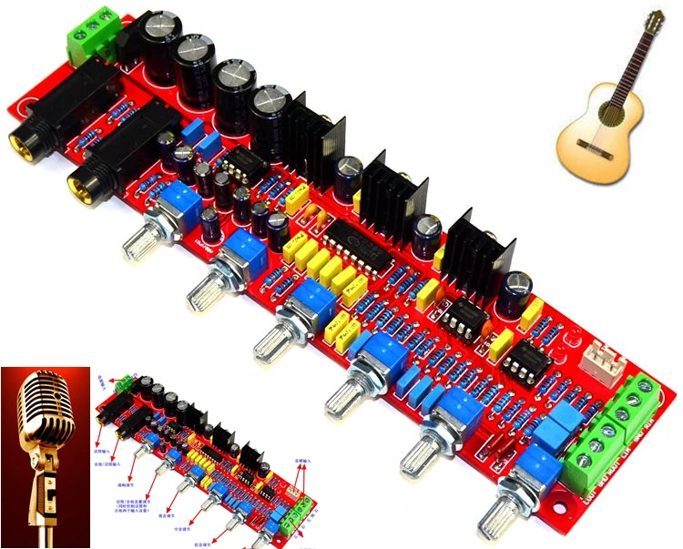 Free shipping PT2399 Microphone Karaoke Tone Board Preamplifier DIY Amplifier Module NE5532 Op With Adjustment Volume Control