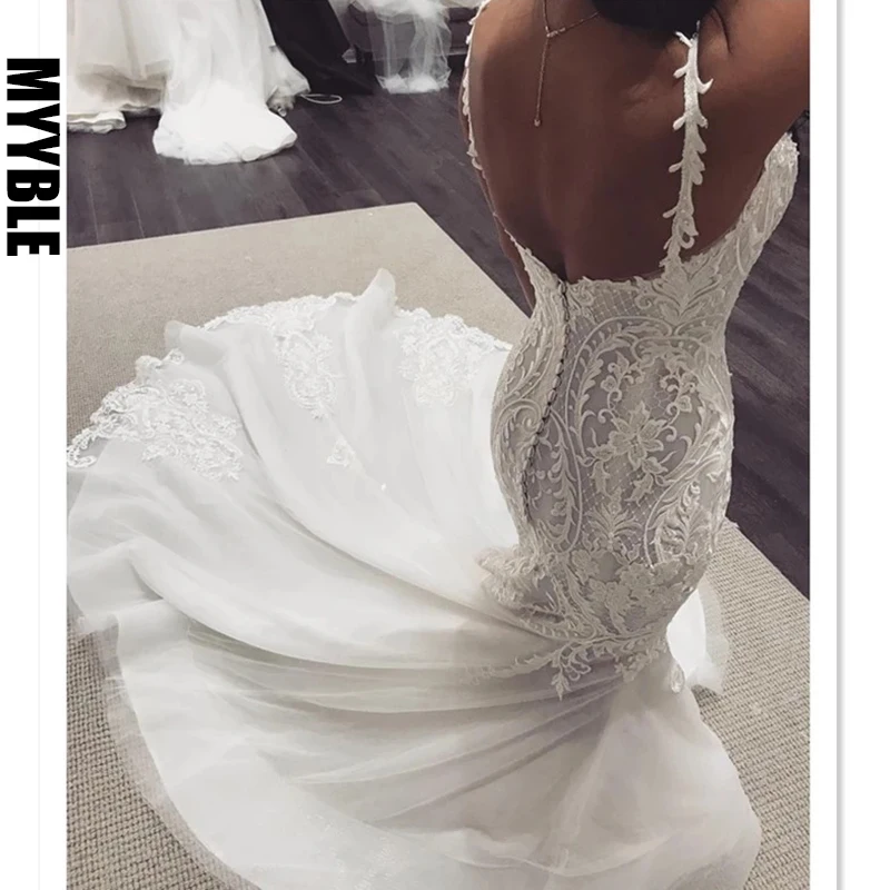 Customized Elegant Lace Mermaid Wedding Dresses Strap Sleeveless Lace Sweet Heart Classic Wedding Gowns Trumpet Bridal Dresses