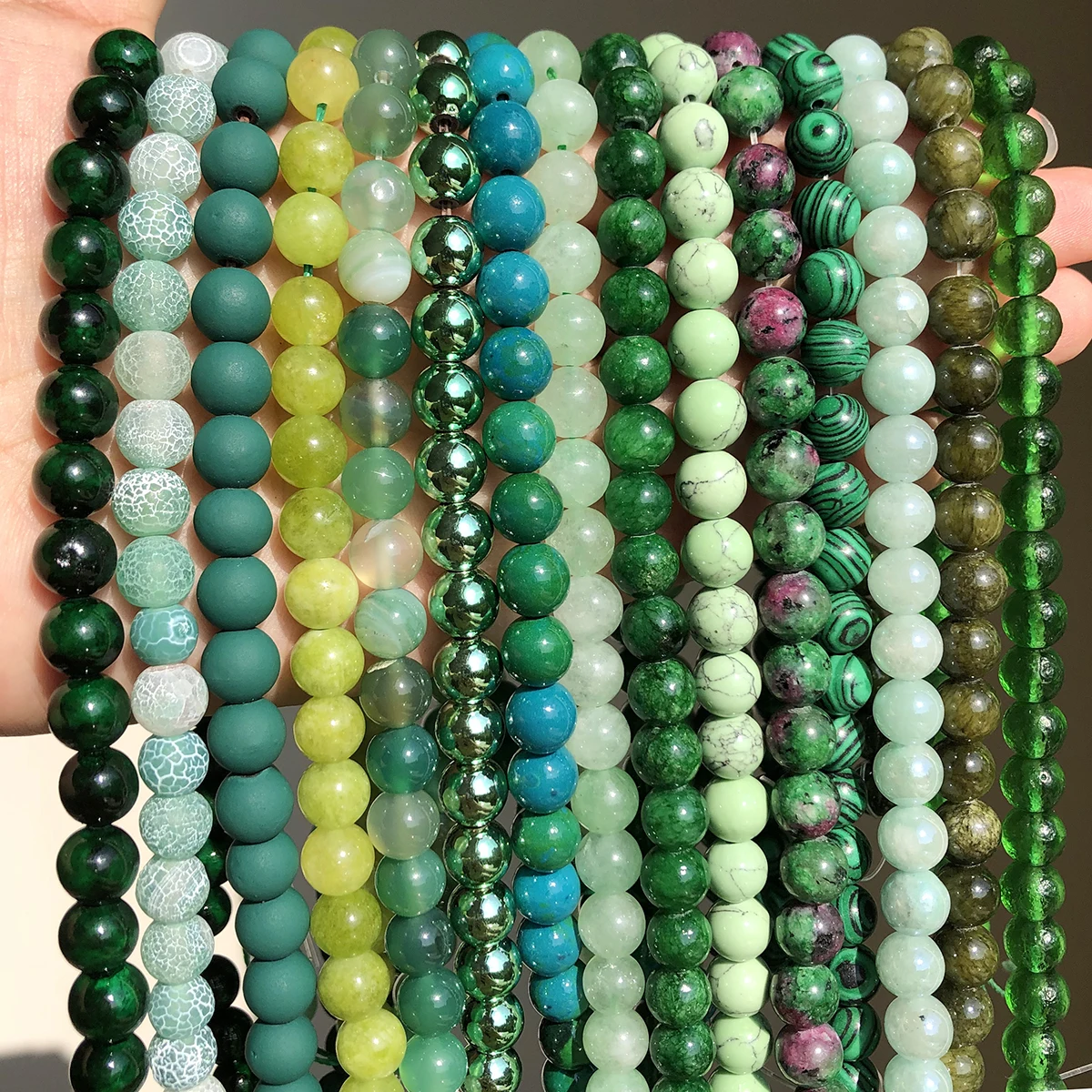 Natural Stone Beads Green Jades Emeralds Peridot Turquoises Round Loose Charms Beads for Jewelry Making DIY Christmas Bracelet