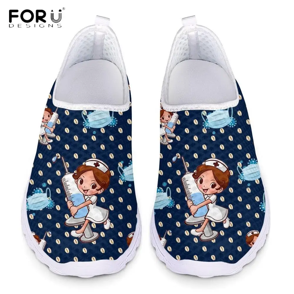 

FORUDESIGNS Cute Caroon Nurse Pattern Flats Sneakers Women Brand Design Ladies Casual Summer Slip On Shoe Fashion Women Footwear