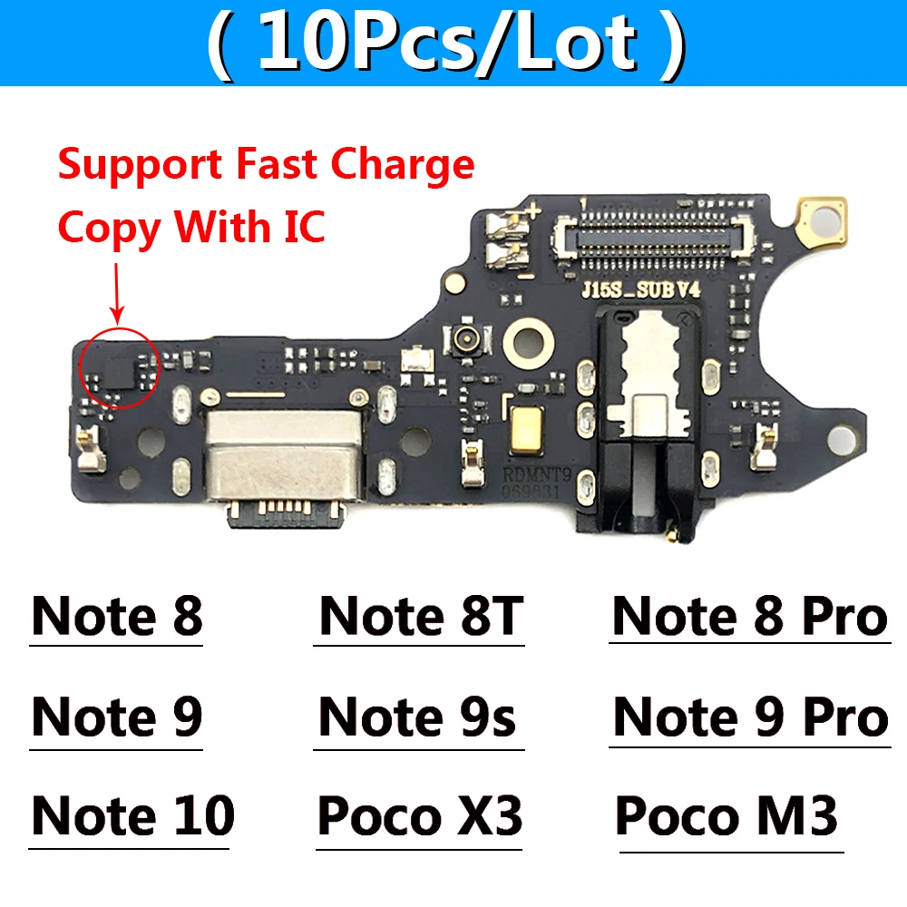 10Pcs USB Charging Port Dock Charger Connector Board Flex Cable For Xiaomi Poco X3 M4 Redmi Note 7 8 8T 9S 9 10 11 Pro 10s 4G 5G