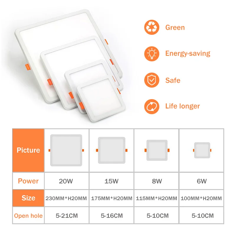 Imagem -06 - Ultra Fina Redonda Led Luz de Painel Teto Embutido Luz Banheiro Interior Iluminador 220v ac 6w 8w 15w 20w