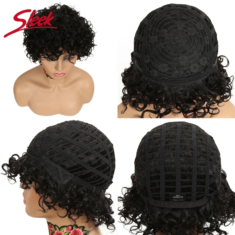 Pelucas de cabello humano brasileño rizado para mujeres negras, pelo corto elegante 100% Remy, Onda de agua de 10 pulgadas, color negro Natural