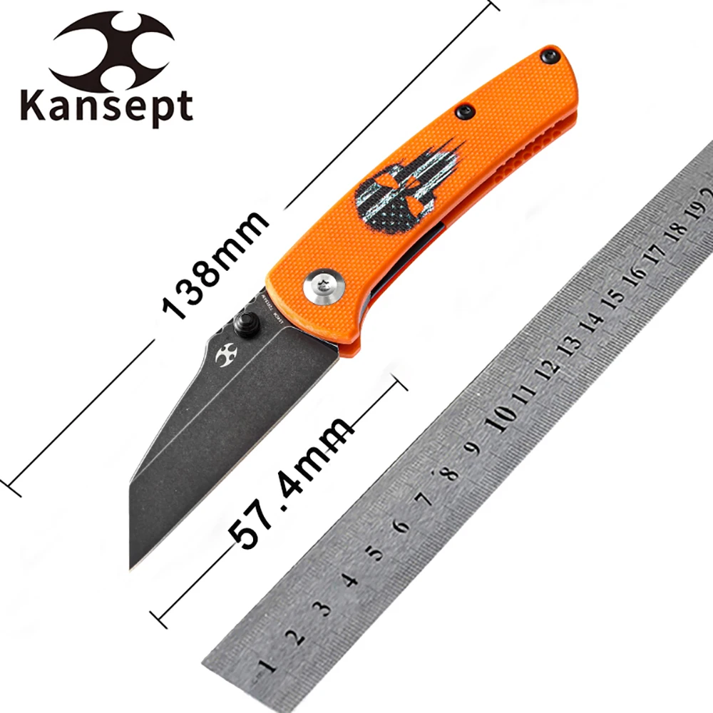 

Kansept Little Main Street T2015AW Compact Pocket Knives 2.26'' 154CM Blade Skull Print Orange G10 Handle Folding Knife