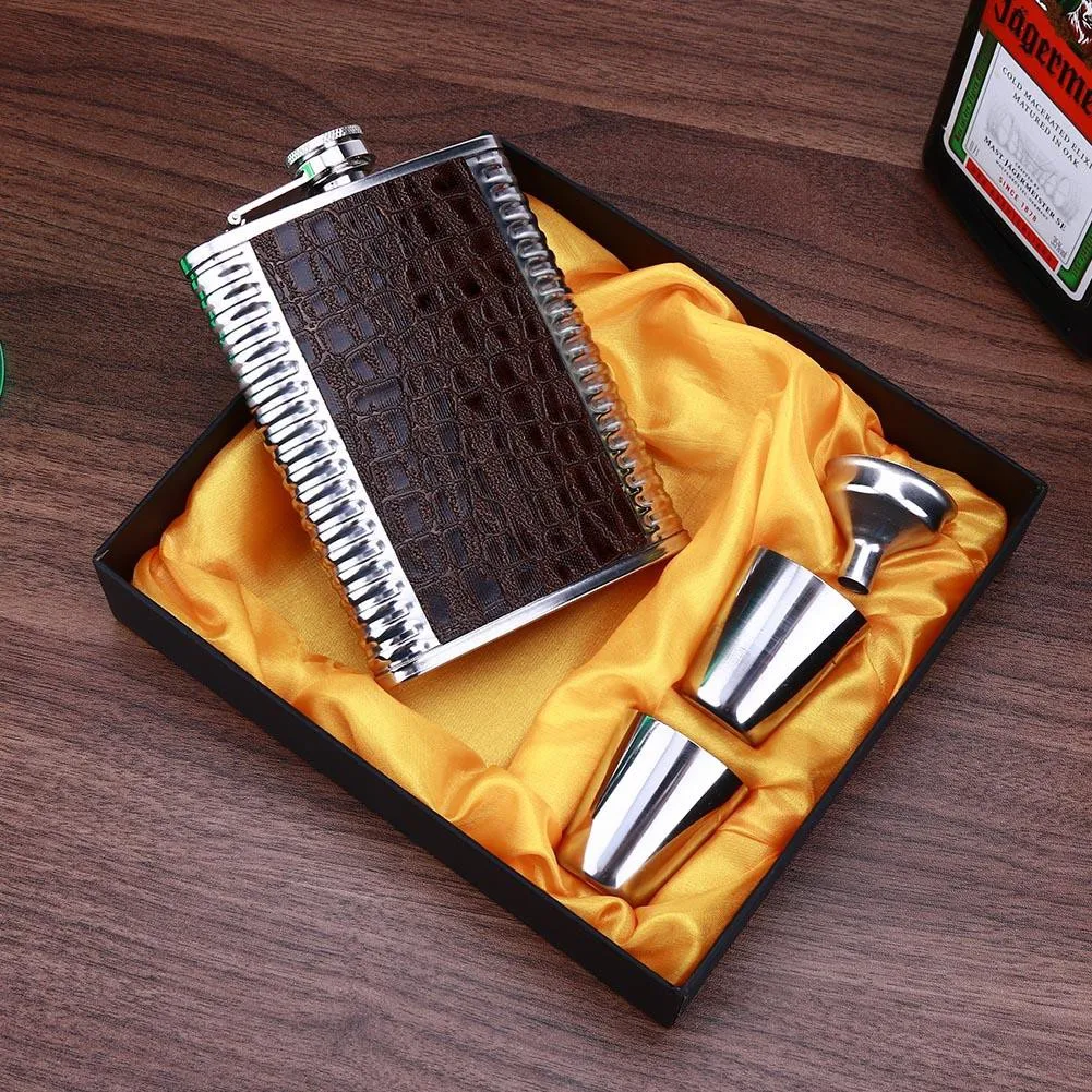 8oz Pocket Flagon Stainless Steel Hip Flask Whiskey Wine Pot Wine Alcohol Drink Cup Travel Tour Drinkware With Box For Men Gifts