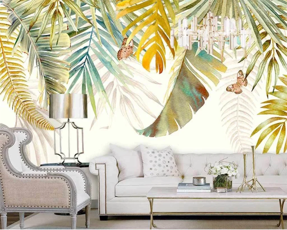 

beibehang Custom Nordic hand-painted fresh tropical plants modern new indoor background wallpaper papier peint