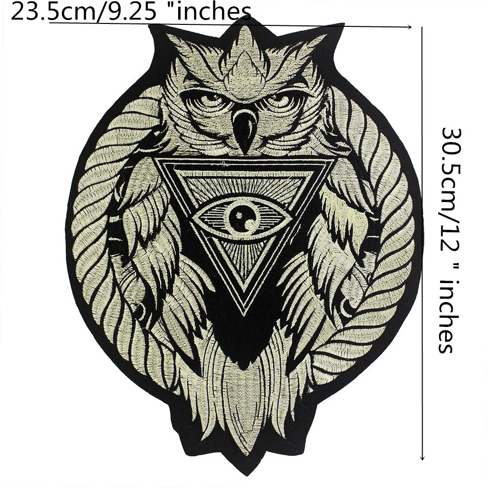 Owl Head Eye Patches Motorcycle Biker Emblem for T-shirt Garment Decoration Embroidery Applique Iron on Badge