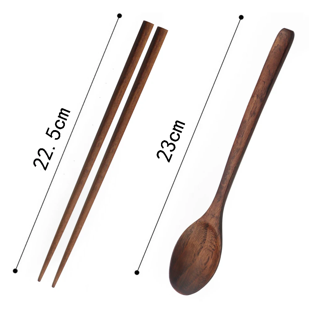 6People Natural Wooden Korean Spoon Long Handle Spoon Chopsticks Handmade Spoon Chopsticks Cutlery Tableware Tree Dinnerware Set