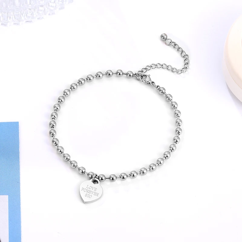 Hot sale Sumer Beach Leg bracelet For Women Charm Beaded heart-shaped Pendant stainless steel Chain Anklet Femme Girl Gifts new