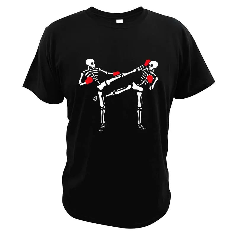 Muay Thai MMA Fighting T-Shirt Martial Art Kickboxing Skeleton Funny Tee Tops Halloween Essential Men's Casual Camiseta