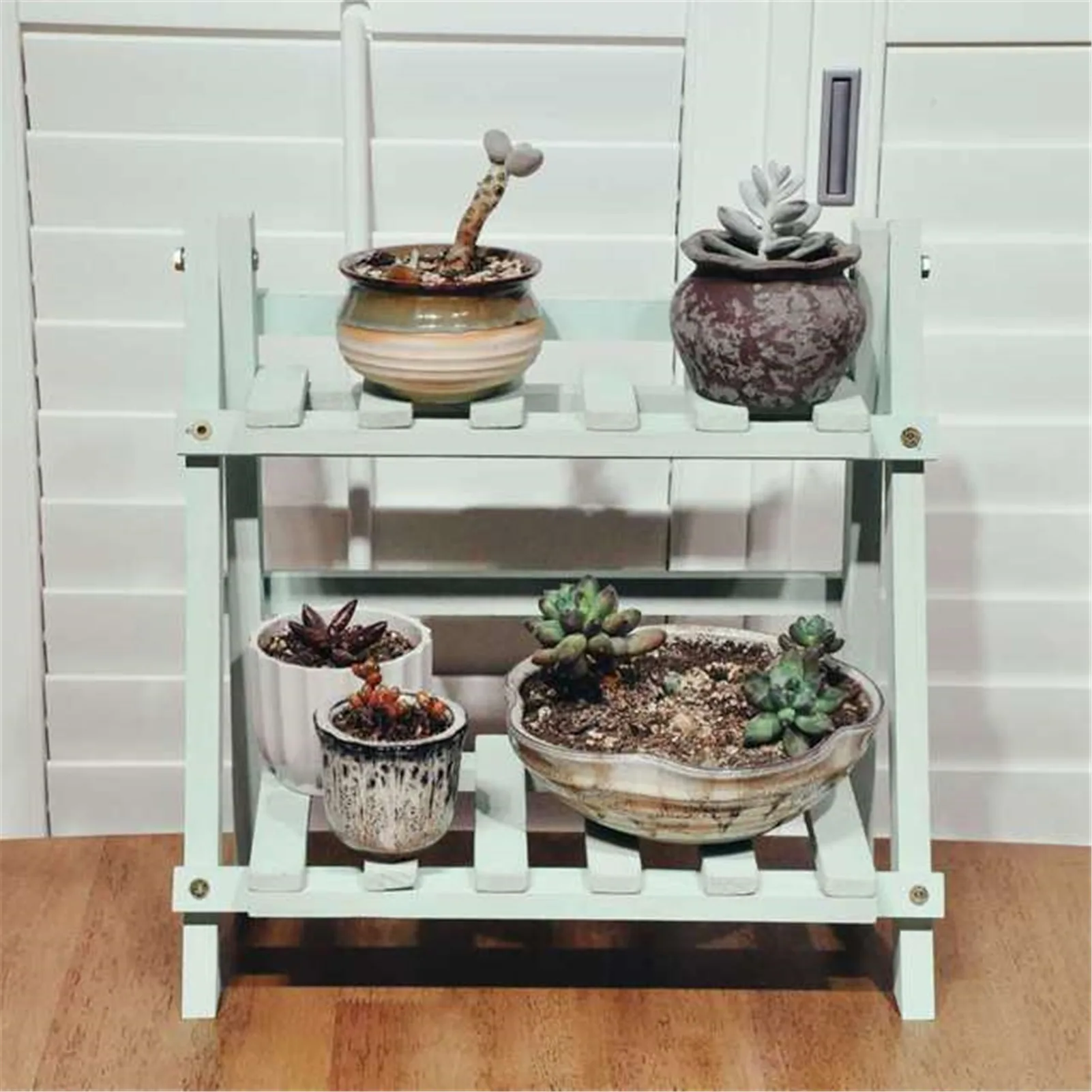 High-quality Wooden Plant Stand 2 Tier Flower Pot Display Shelf Rack For Desktop Balcony Or Lienvironmental Protection Coating