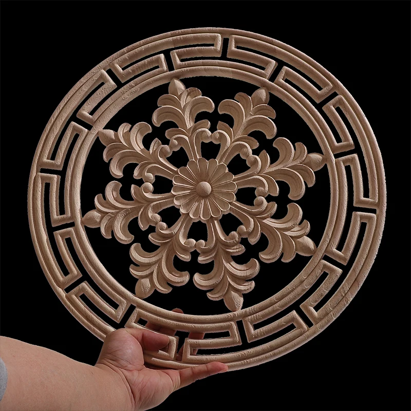 Round Wood Applique Wood Decal Wood Mouldings Onlay Unpainted European Carving Long Floral Wooden Furniture Decoration Corner