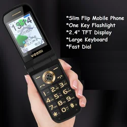 Flip Senior Slim Metal Mobile Feature Phone Large Button Clamshell Style SOS Call Quick Dial Russian Key LED Torch Camera 2G GSM