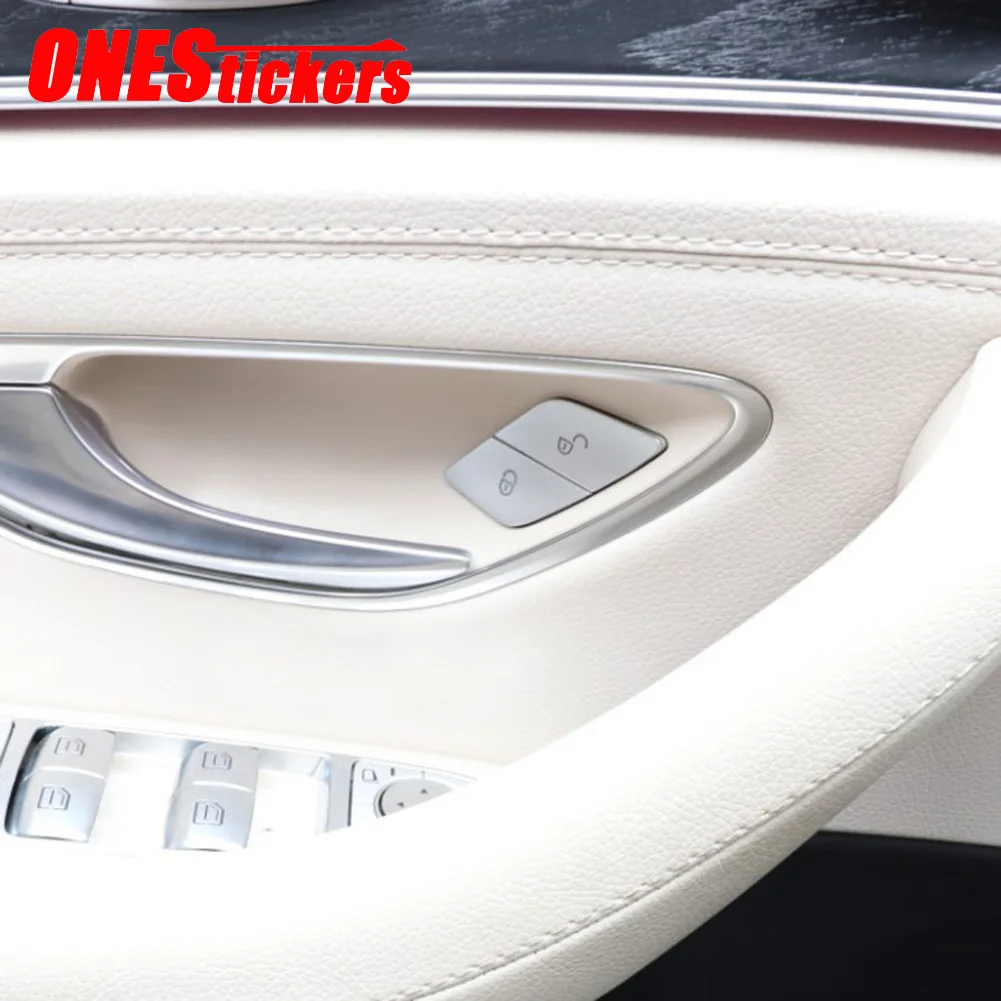 4PCS For Mercedes Benz C E S GLC Class W205 W213 W222 X253 Car Accessories Door Switch Unlock Button Patch Trim Decoration Cover