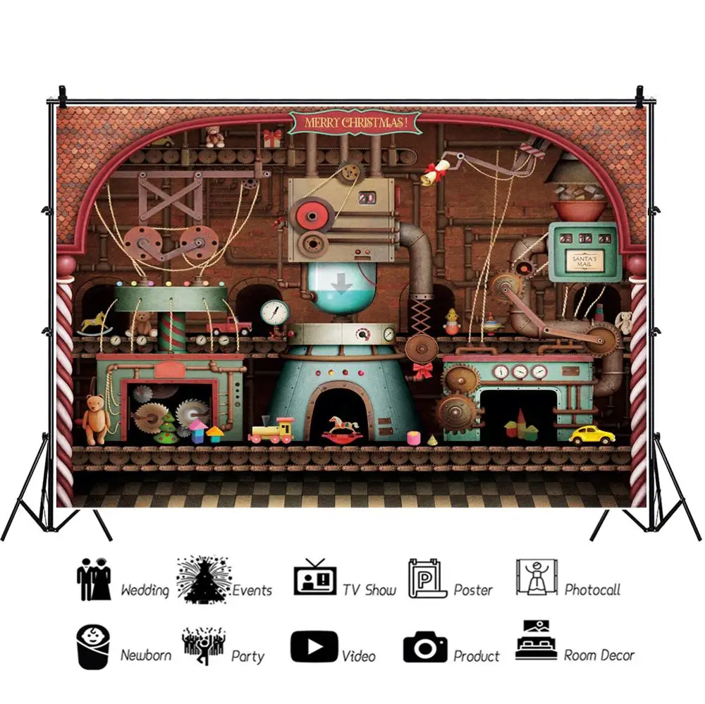 メリークリスマスおもちゃ工場人形木製ボードベビーパーティーphotocall背景写真撮影写真スタジオのための写真の背景