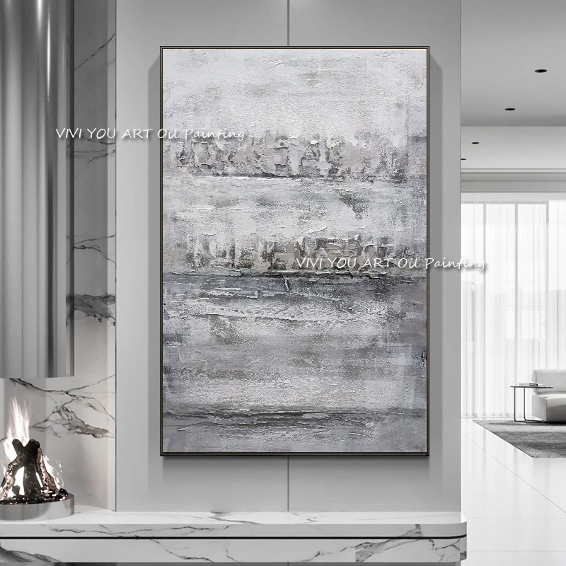 The Simple Gray Creative Art Hand Painted Oil Paintings on Canvas Painting Abstract Palette Wall Picture for Home Decoration