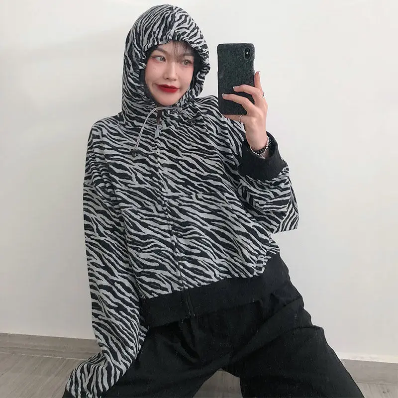 Women Basic Jackets Zebra Pattern Loose Spring Autumn Chic All-match Outwear Street Students Cozy Vintage Korean Style Ins Retro