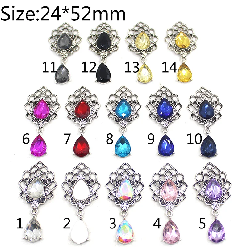 

10Pcs Lot 29x52mm Water Drop Alloy Pendant Decorative Rhinestone Buttons For DIY Needlework Sewing Craft Supplies Accessories