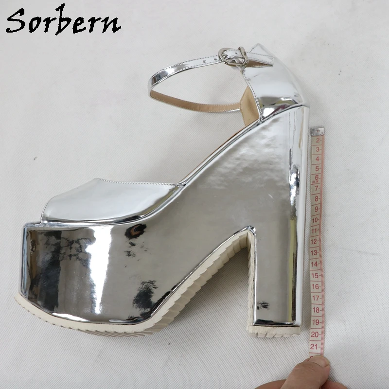 Sorbern Block Comfortable Women Sandals Ankle High Open Toe Black And Red Drag Queen Crossdresser Shoe Wedge Platform Shoes