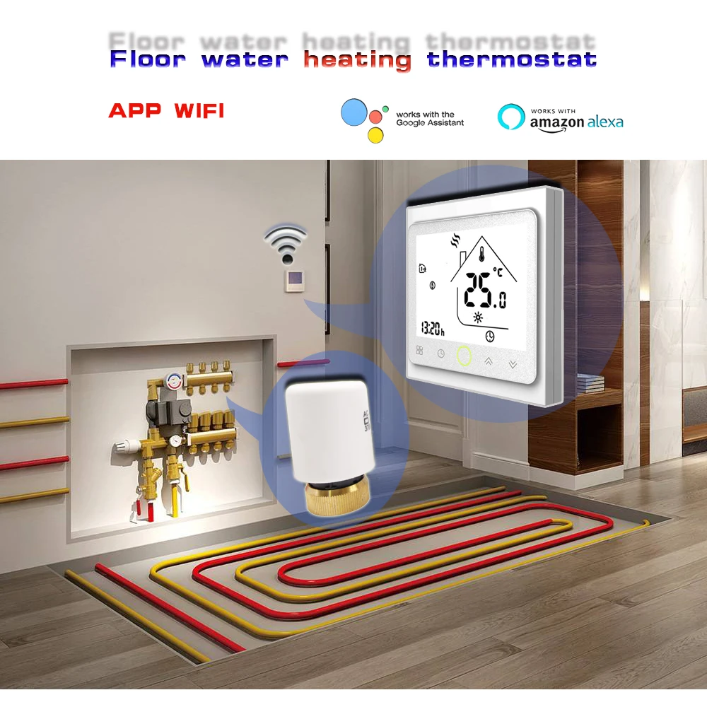 Termostato WiFi de calefacción por suelo radiante, controlador de temperatura programable, interruptores de actuador eléctrico, TUYA 3A