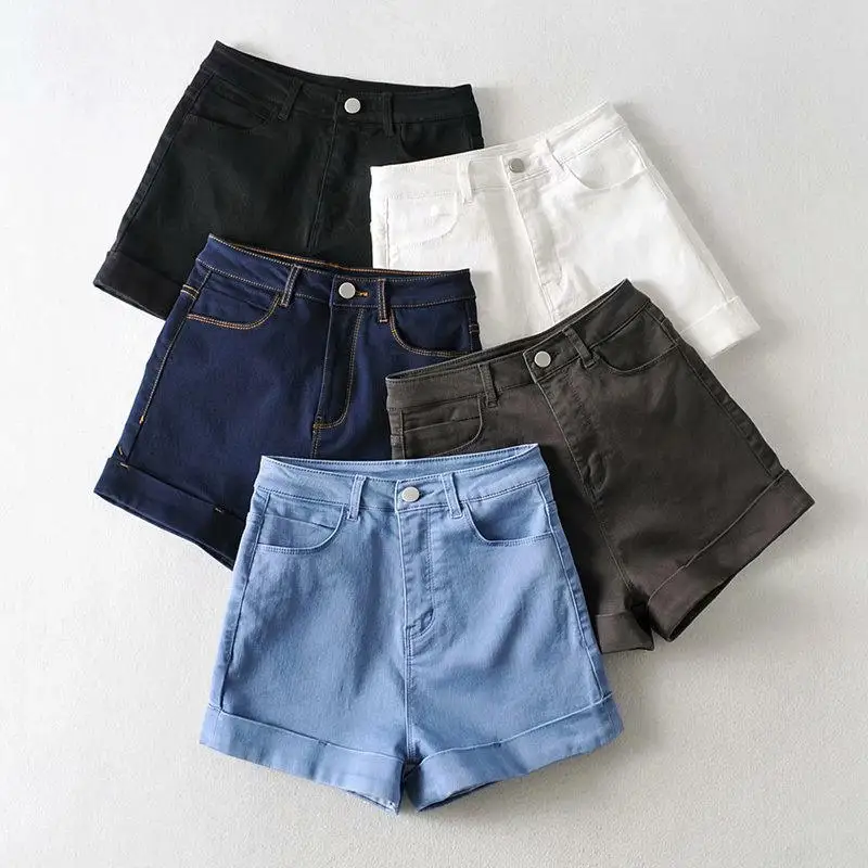 

Casual Blue Denim Shorts Women Sexy High Waist Buttons Pockets Slim Biker Shorts 2021 Summer Beach Streetwear Jeans Shorts C7482