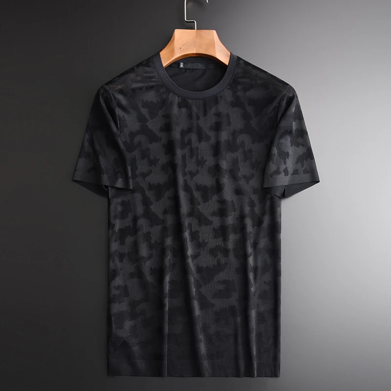 

Camouflage Fabric Luxury Round Collar Short Sleeve Mens Plus Size 4xl Slim Fit Casual Man T-shirts