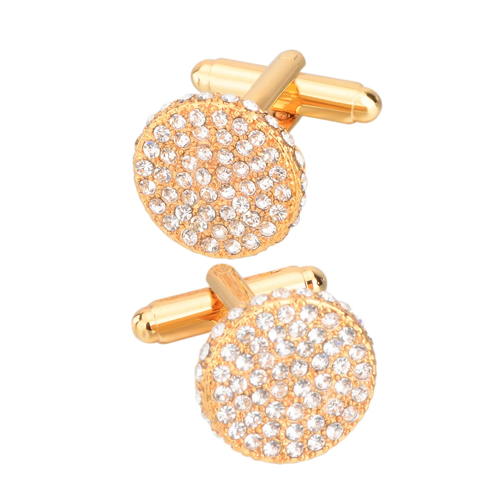 1 ペアウェディングクリスタルラインストーンカフスシャツスーツ襟カフスゴールド