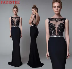 New Style Black Evening Dresses Vestido De Festa Robe De Soiree платье вечернее платье Lace Appliques Sexy Mermaid Prom Dress