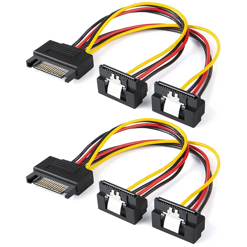 Cable de Alimentación SATA 2-Pack de 8-pulgadas SATA 15 Pin macho a 2XSATA 15 Pin ángulo inclinado hembra Cable bifurcador de corriente