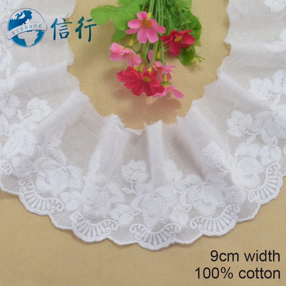 9cm wide 100% Cotton embroid lace sewing ribbon guipure trim wedding decoration DIY dolls colthes Accessories lace #4154