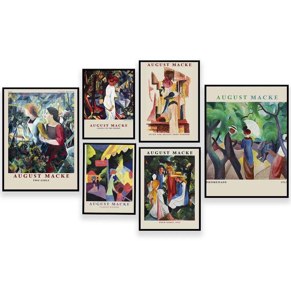 Печать August Macke-Promenade-Модное окно-пара в лесу, четыре девушки, русский баллет, выставочный постер Густава Климта Печать August Macke-Promenade-Модное окно-пара в лесу, четыре девушки, русский баллет, выставочный постер Густава Климта