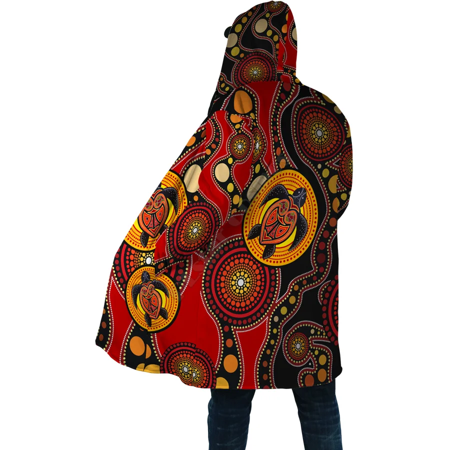 Winter Men For Women Hooded cloak Aboriginal Turtles Australia Indigenous 3D Prined Fleece wind breaker Warm Hood cloak