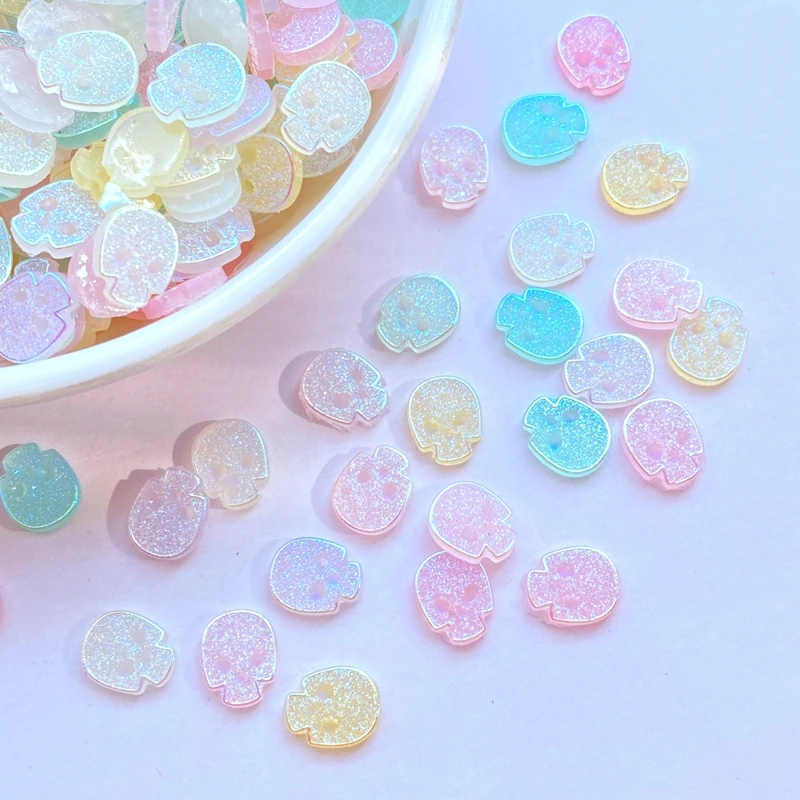 100Pcs New Cute Mixed Mini Skull Resin Figurine Crafts Flatback Cabochon Ornament Jewelry Making Hairwear Accessories