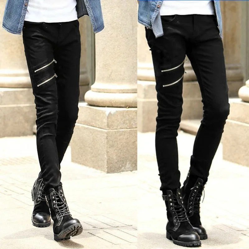 Wholesale 2021 Men's Fashion Thin Double Zipper Skinny Jeans Men Clothes for teenagers Boys Jeans streetwear Pants Men 28-34