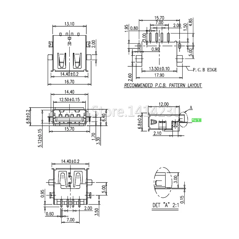 10Pcs USB 2.0 Type A Female Socket SMT 180 Degrees 4PINS Black SMD USB Connector AF 4Pins