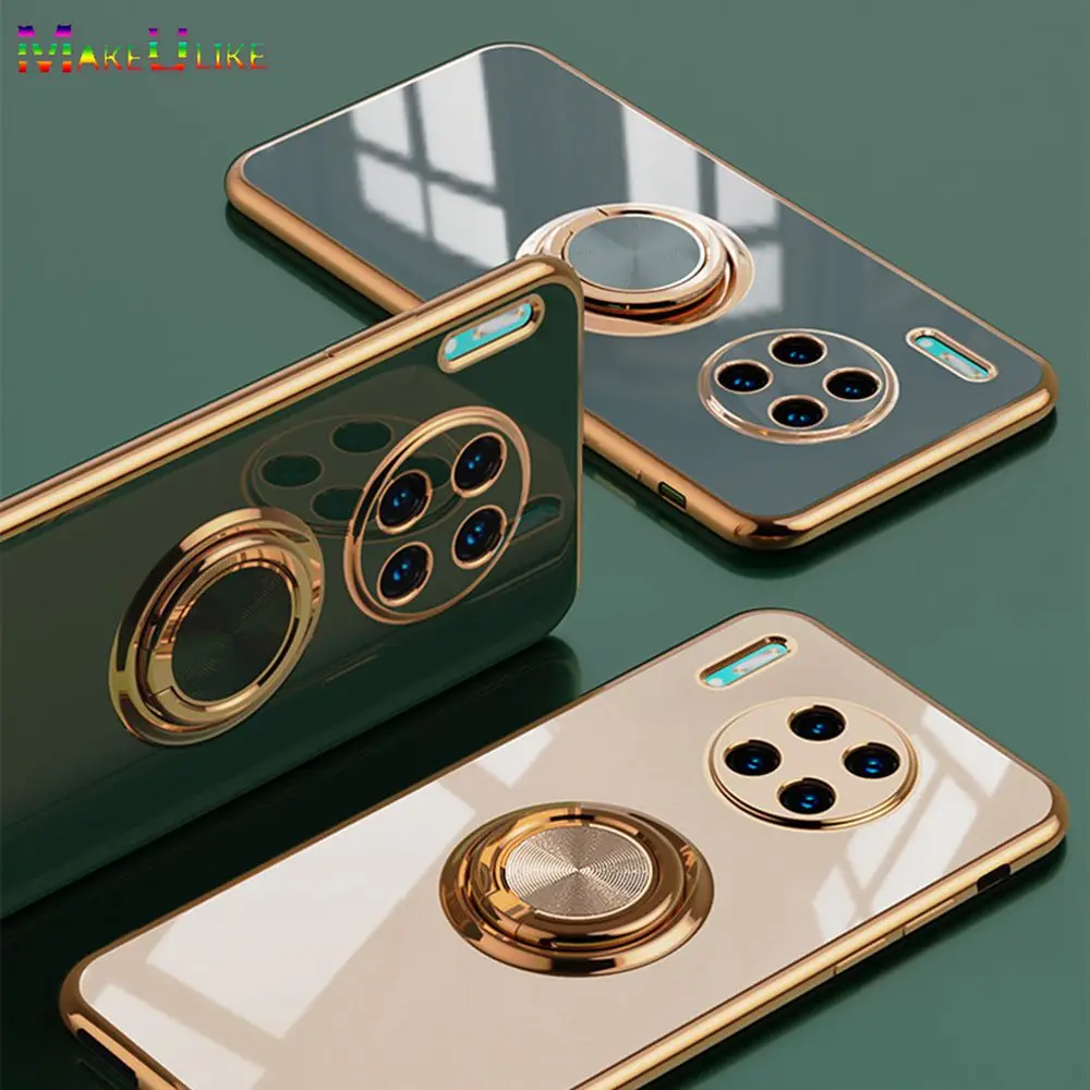 Ring Soft Case For Huawei Mate 20 30 Pro 20Pro 30Pro Case Anti-drop Golden Edge Cute Stand Cover For Huawei Mate30 Mate20 Case