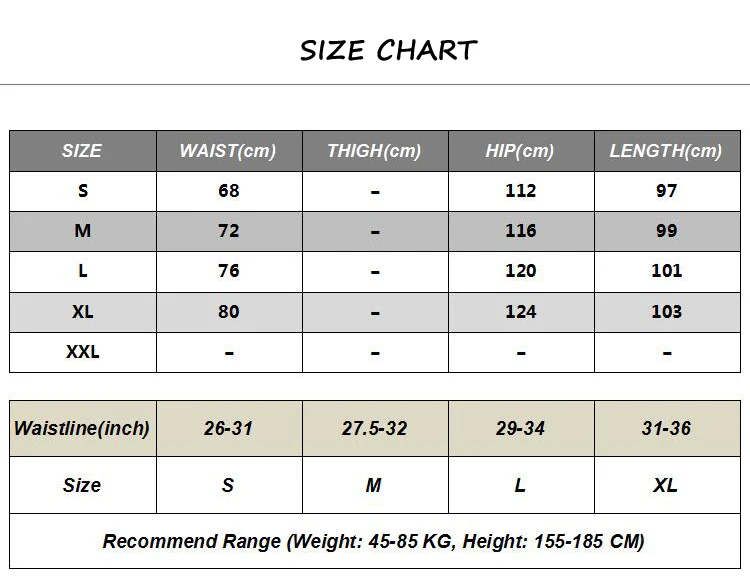 Manufacturer size chart