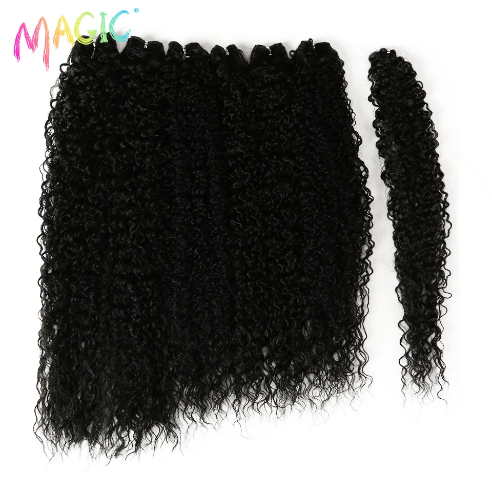 Magie 7PCS 22 24 26 zoll Verworrene Lockige Haar Bundles Schwarz Farbe Locken Synthetische Haar Extensions Lockiges Haar zubehör