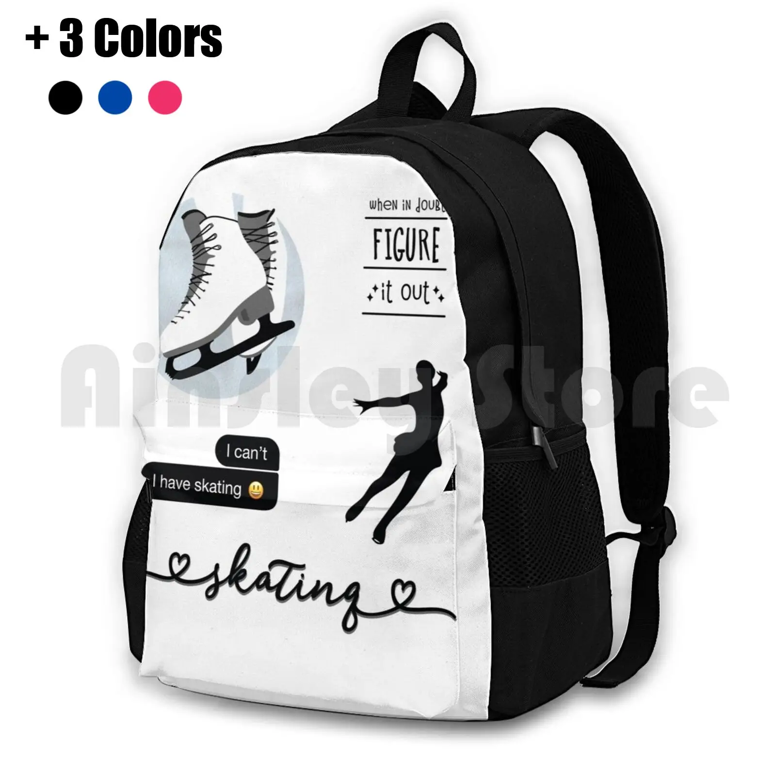 Mochila impermeable de patinaje artístico para patinador de hielo, paquete de pegatinas de acuarela negra para senderismo al aire libre, Camping, viajes, negro, gris, blanco