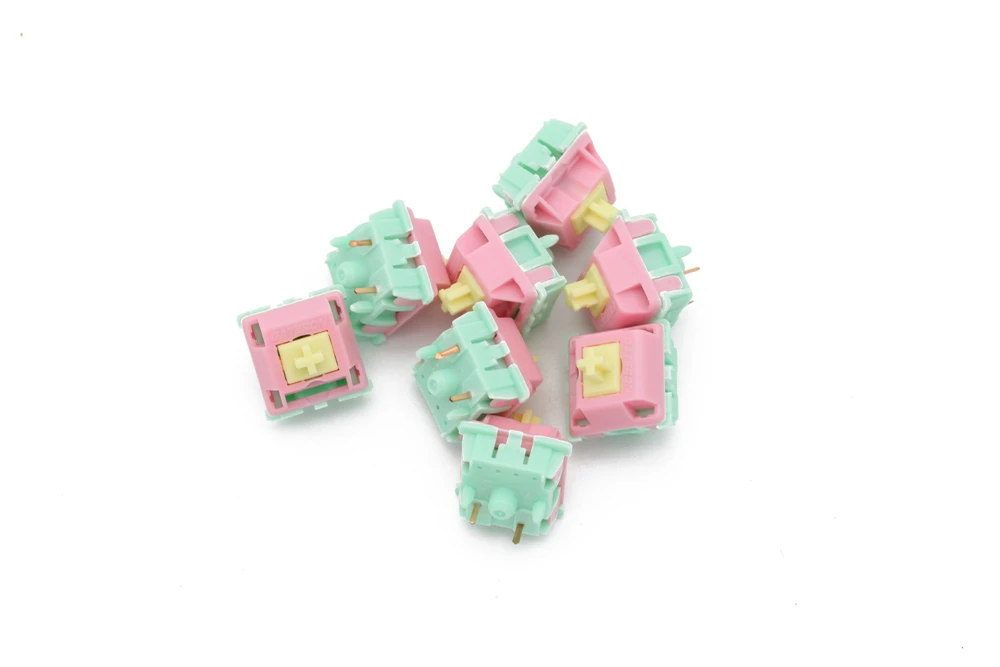 Keyfirst Gateron Cream Custom Switch, 4Pin, 5Pin, RGB Linear, 62g Force, Mx Clone Switch para Teclado Mecânico, 50m, Rosa, Verde