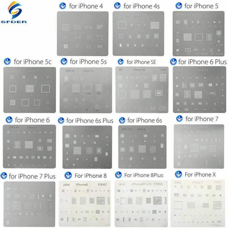 15PCS Motherboard IC Chip Ball Soldering Net Steel Plate For IPhone7 7P 8 8P X  11 12 pro max mini CPU Repair Tools