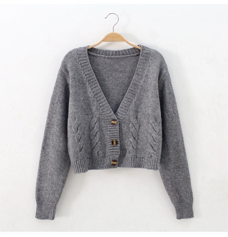 Short style high-waisted slim plastic sweater women 2023 spring new single-breasted knitted cardigan twist small jacket