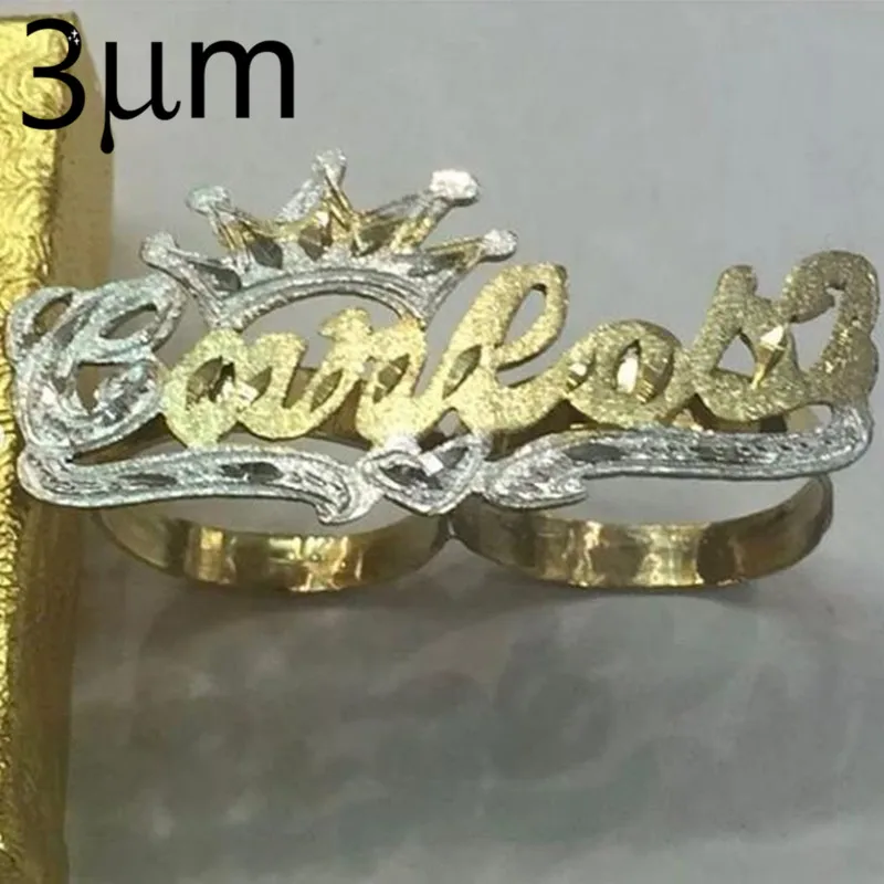 3UMeter Custom Name Ring Knuckles Name Ring Nameplate Ring Large Nameplate Custom Knuckles Two Finger ring Brass Double plating