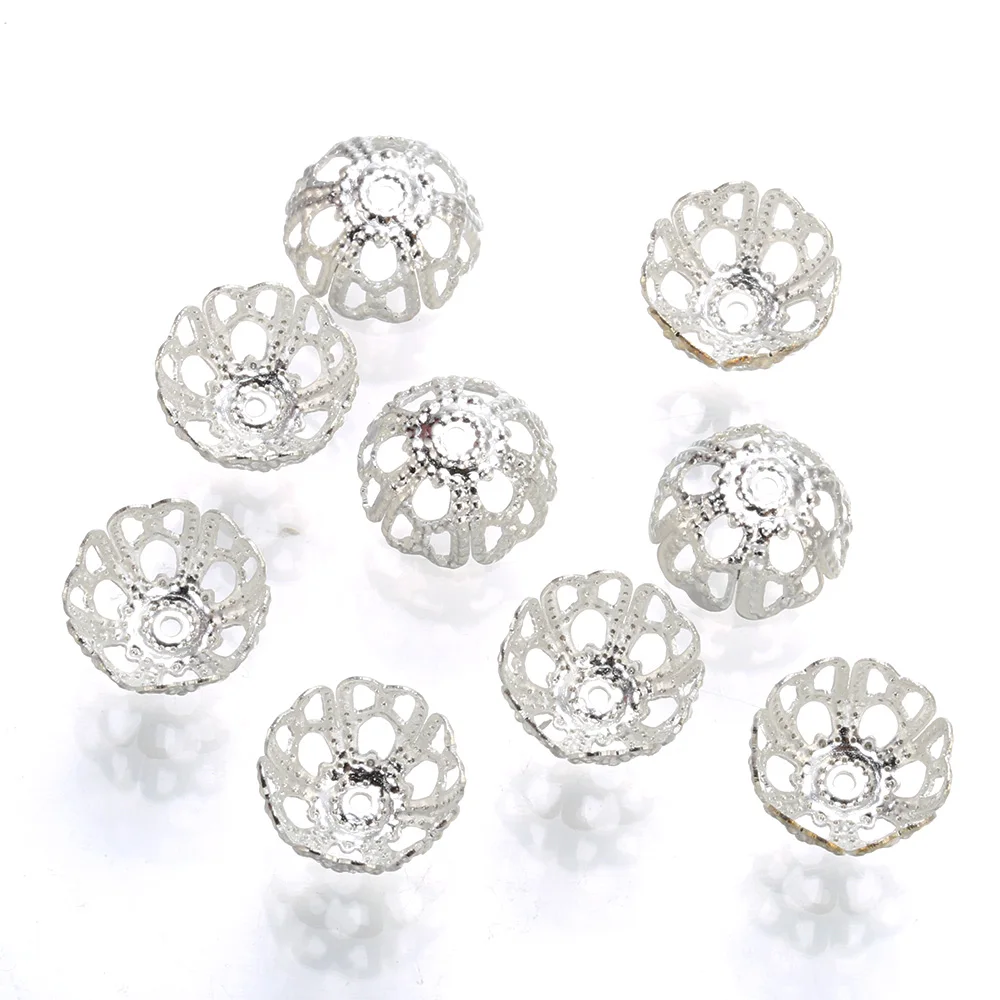 50 pcs 10mm Brass Flower bead cap silver plated Spacer Bead DIY for Jewelry Making Bracelet Findings Necklace Accessories