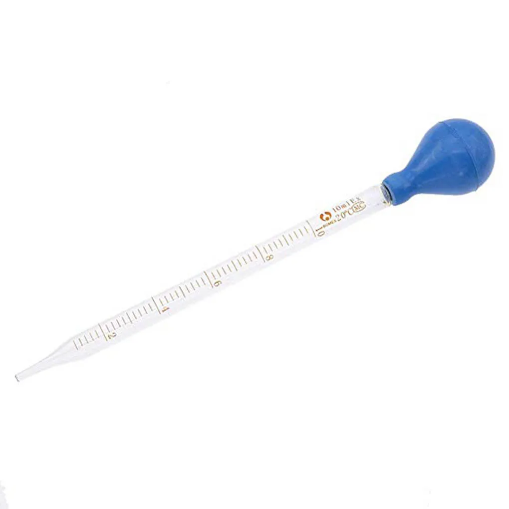 Pipeta cuentagotas de línea de escala de vidrio de 10ml, gotero de laboratorio escolar, Pipet azul con cabezal de goma