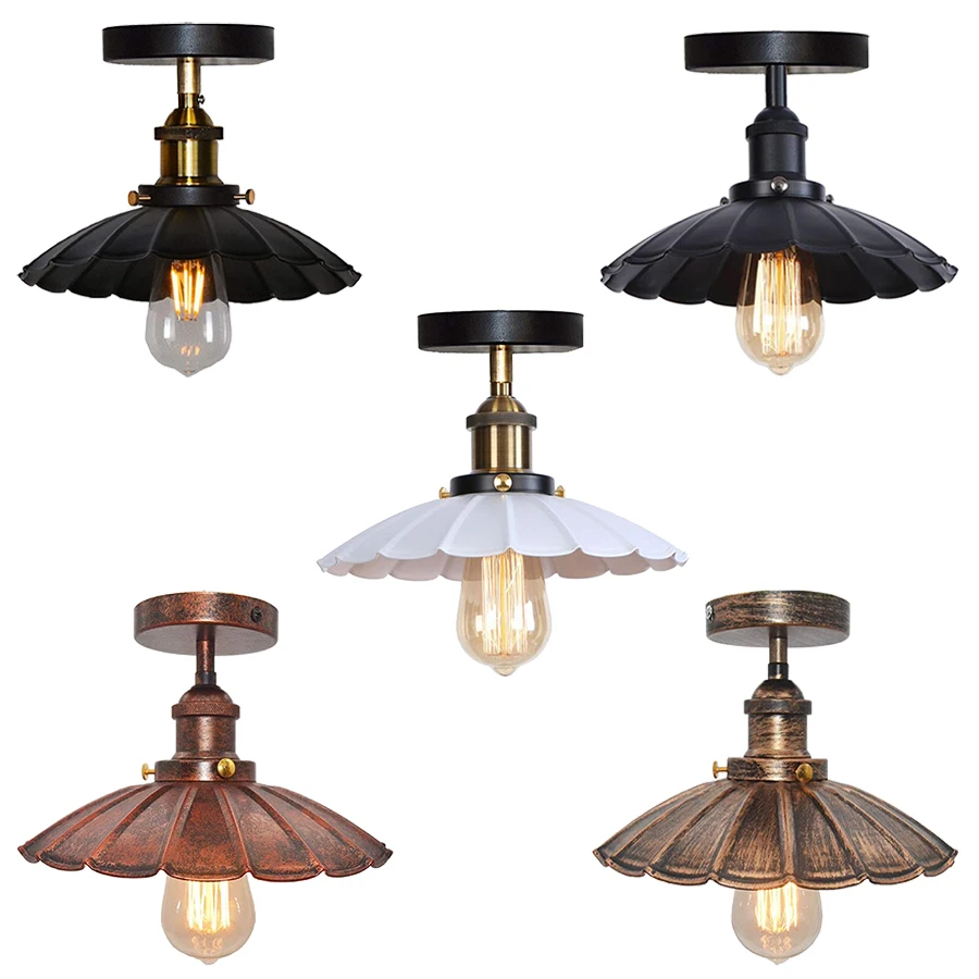 

Retro E27 Loft Ceiling Light Vintage Flush Mount Industrial LED Ceiling Lamp Shade for Home Bar Cafe Shop Lighting Fixture