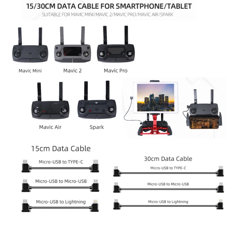 Cavo dati micro-usb a Lightning/TYPE-C/micro-usb Smartphone Tablet 15/30cm linea per DJI MAVIC MINI/MAVIC 2/MAVIC AIR/Spark