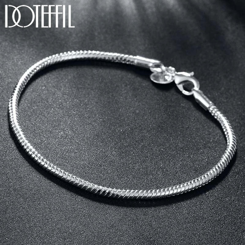 

DOTEFFIL 925 Sterling Silver 4mm Snake Chain 8 inches Basis Bracelet For Woman Charm Wedding Engagement Fashion Party Jewelry